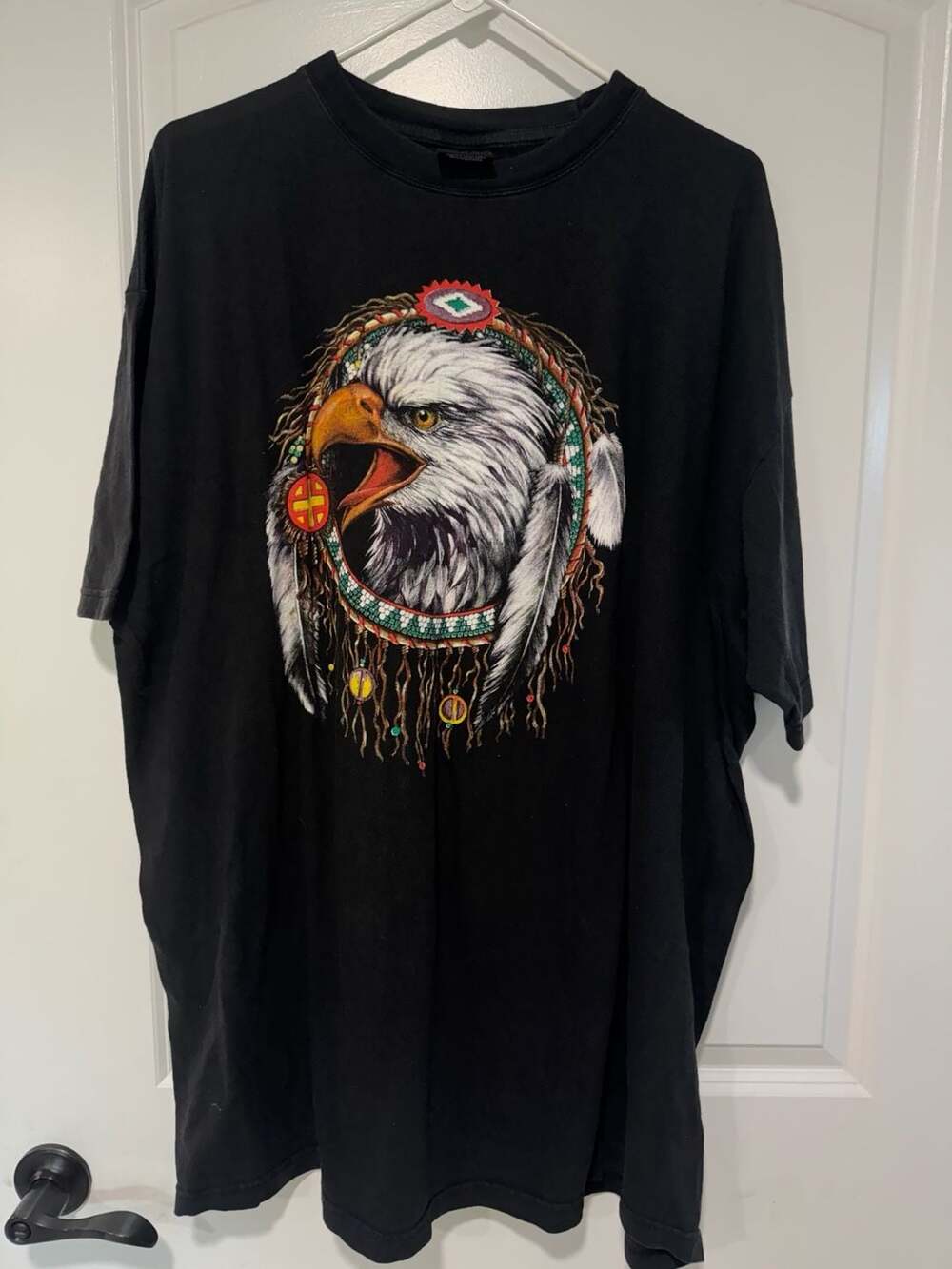 Vintage 90s Y2K Eagle Graphic Tee Faded Black Western Biker Grunge 5Xl
